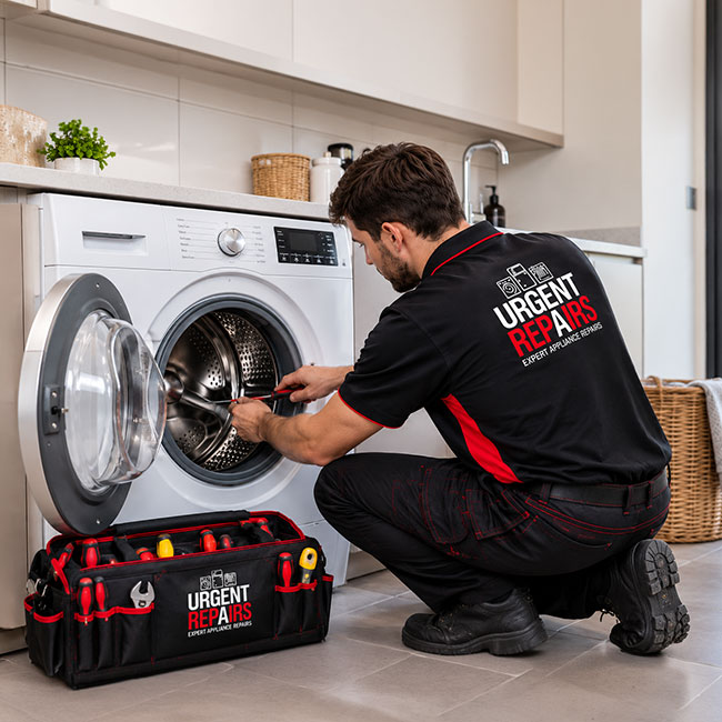 Washing machine being inspected for appliance repairs in Liverpool NSW