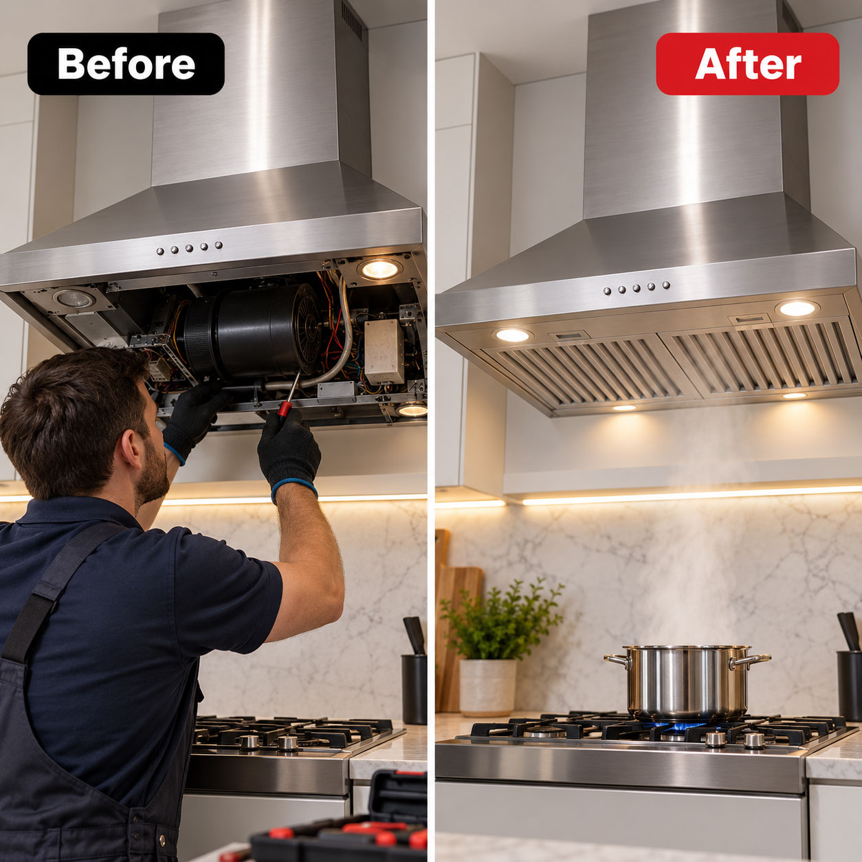 Range hood extraction system diagnostic illustration