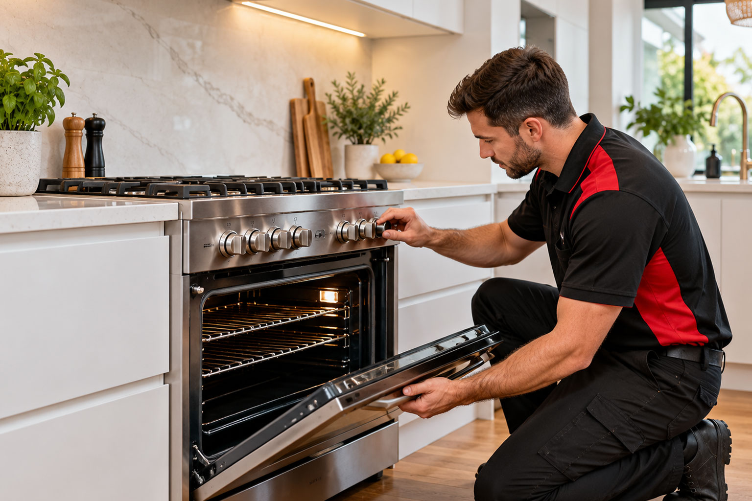 Modern stainless steel gas and electric stove in a Sydney kitchen